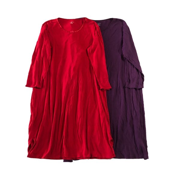 Lands’ End Dress Womens XL 18-20 Red Purple Round Neck ¾ Sleeve Trapeze Pullover - Picture 1 of 4